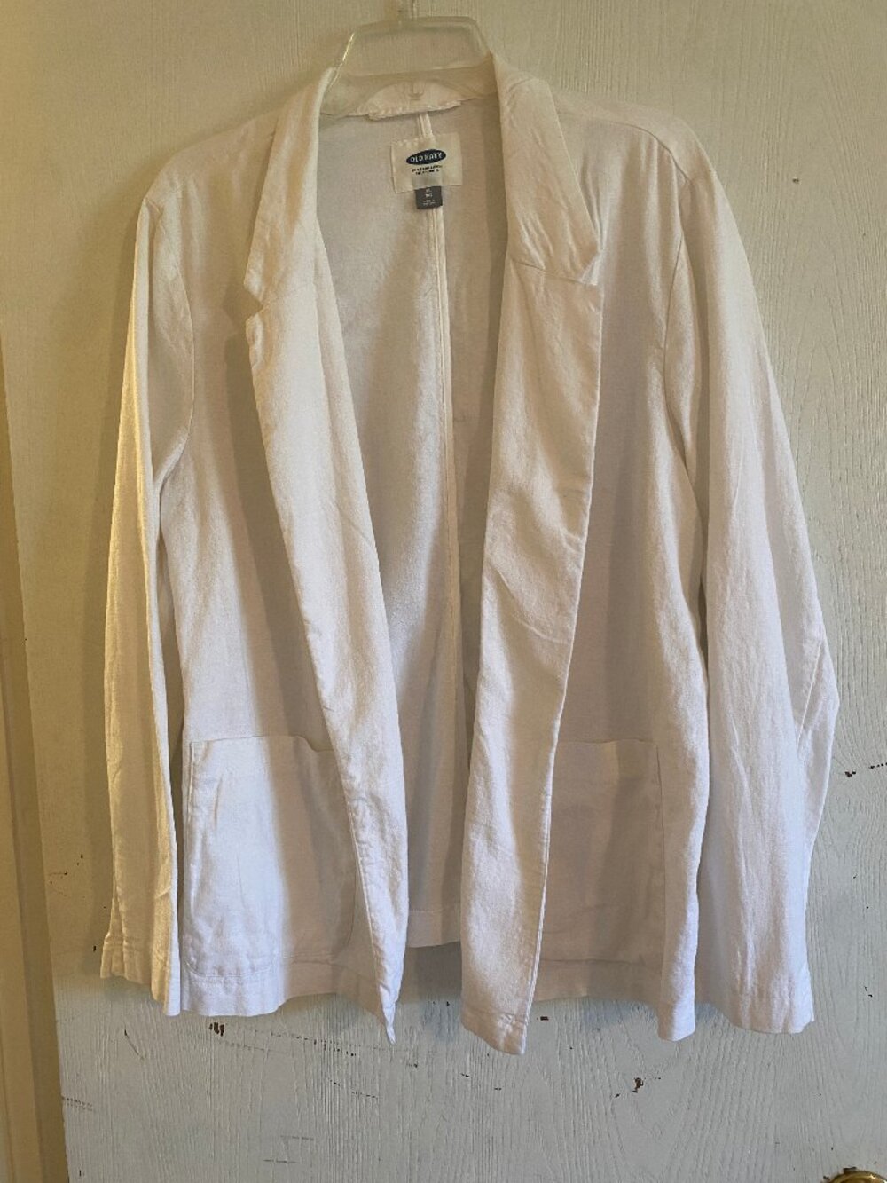 XL Old Navy Women White Sea Salt Linen Blend Open Jacket Beachy XLarge Pockets